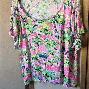 FINAL MARKDOWN Casey Key Floral Print Women's Top - Pink and Green xl